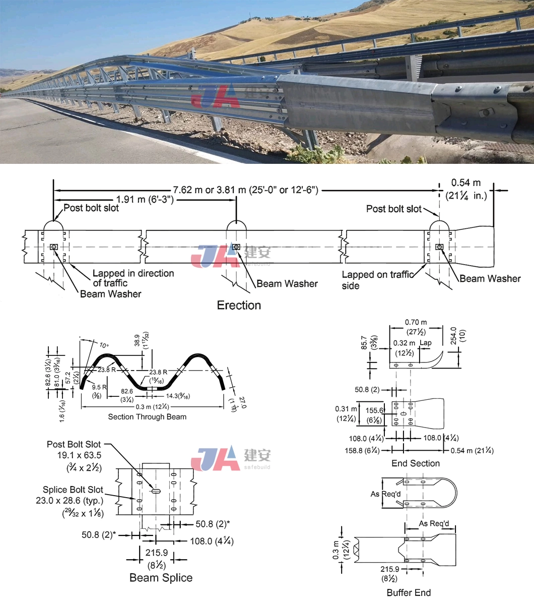 Hot Dipped Galvanized Steel Traffic Barrier W Beam Highway Guardrail for Sale