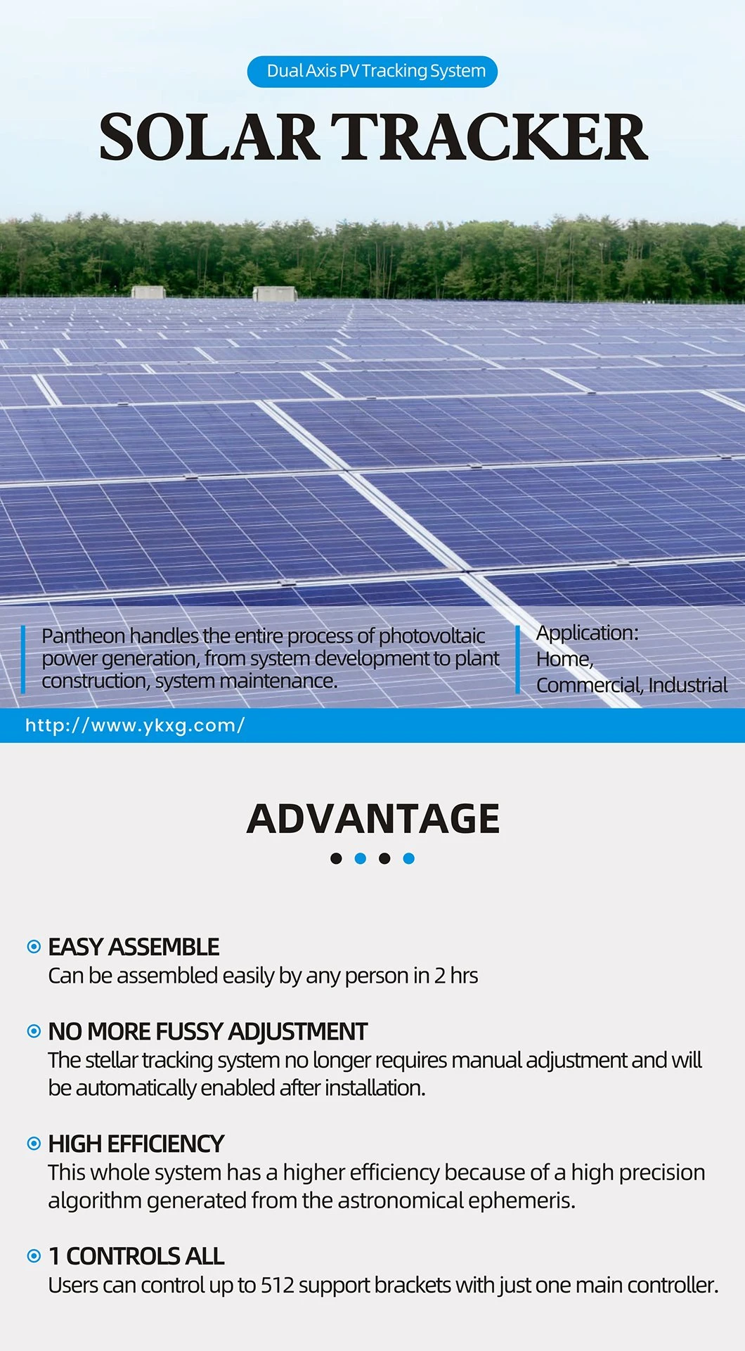 Dual Axis Solar PV Tracking System 2.4kw Smart Tracker Automatically Track Complete System T5